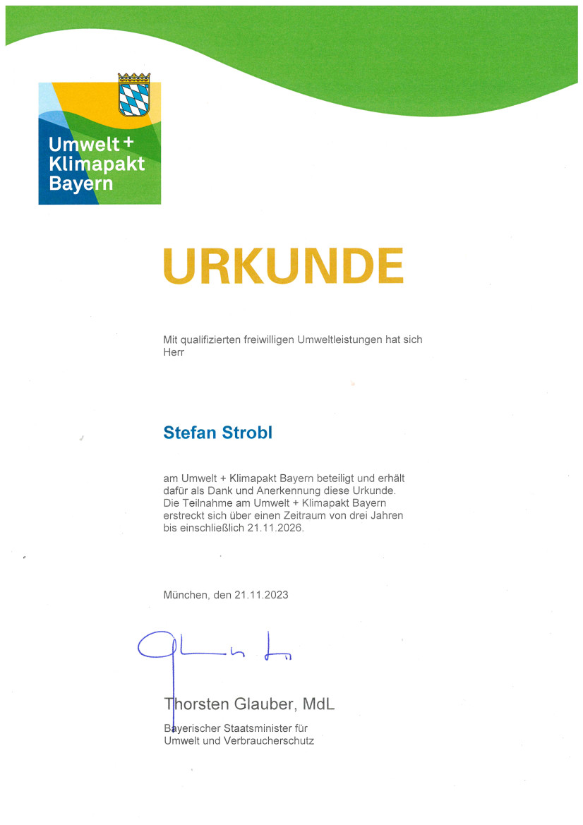 Umweltpakt Bayern 2023 Urkunde