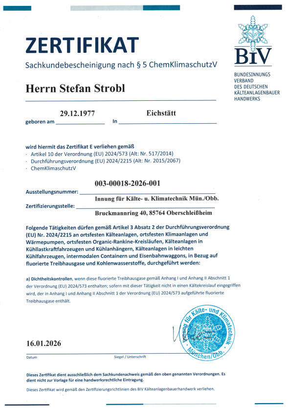 Kältezertifikat
